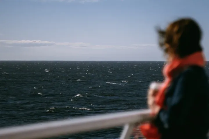 a person standing next to a body of water